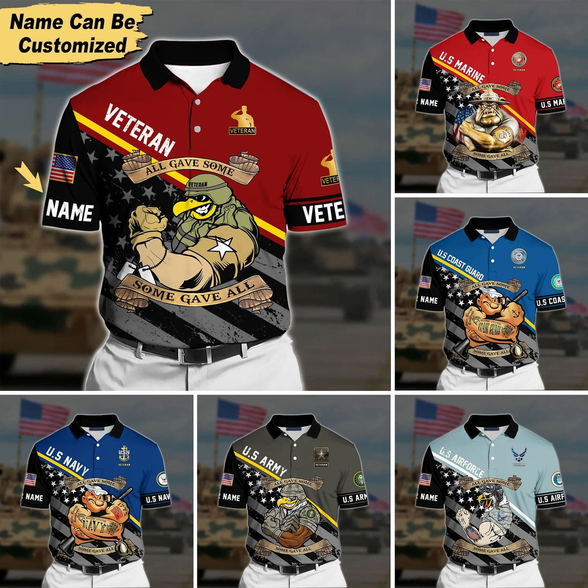 BJ Premium Personalised U.S Multiple Service Veteran Polo Shirt