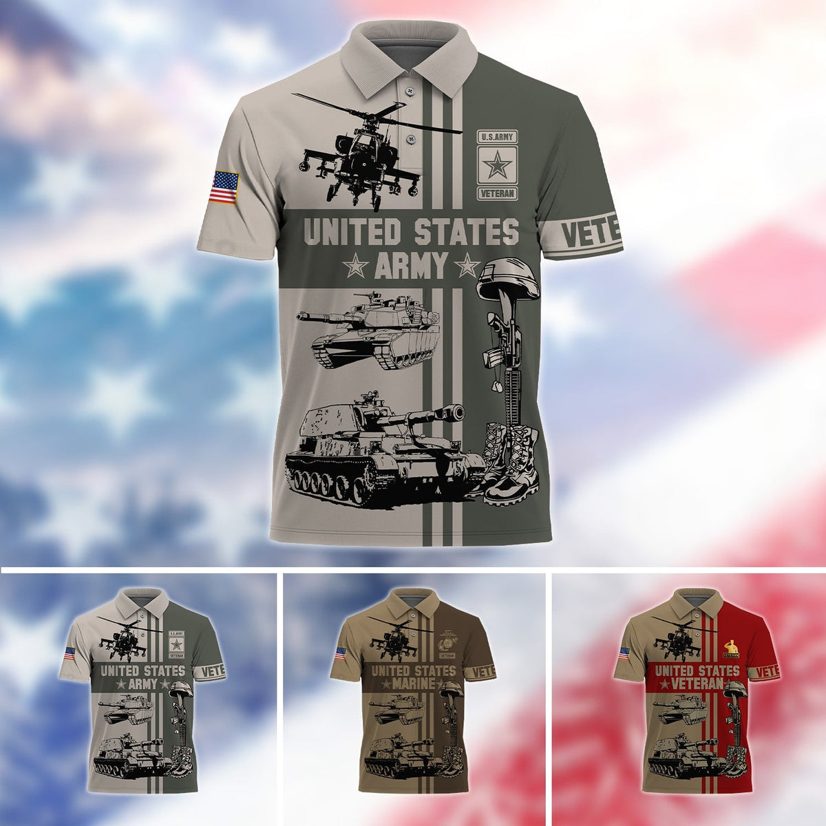 BJ Premium U.S Multiple Service Veteran Polo Shirt