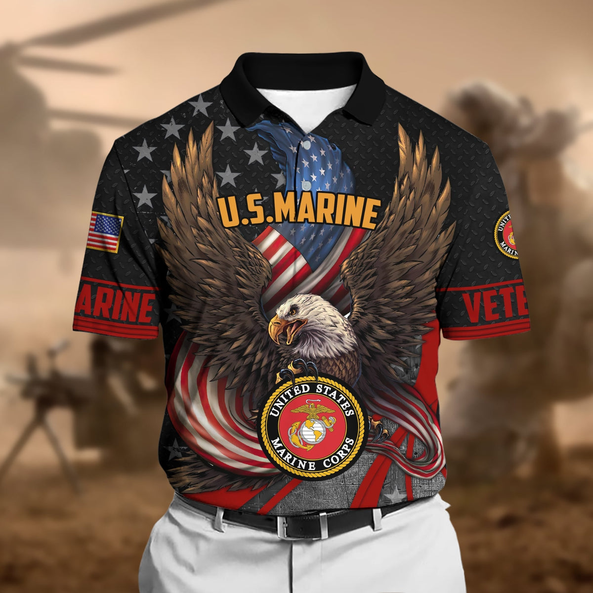 BJ Premium U.S Multiple Service Veteran Polo Shirt