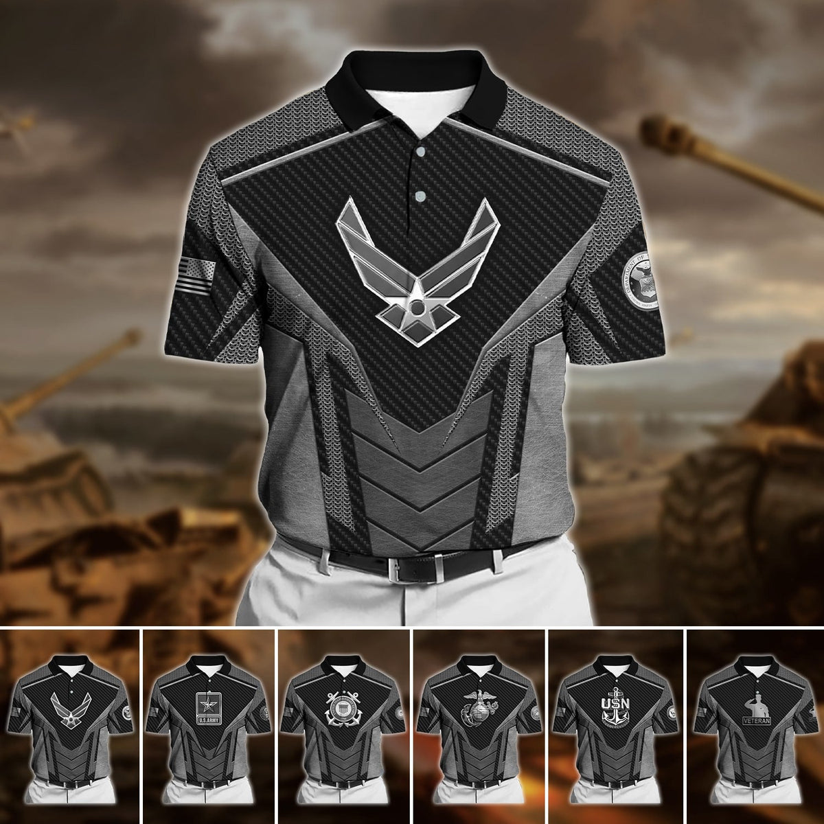 BJ Premium U.S Multiple Service Veteran Polo Shirt