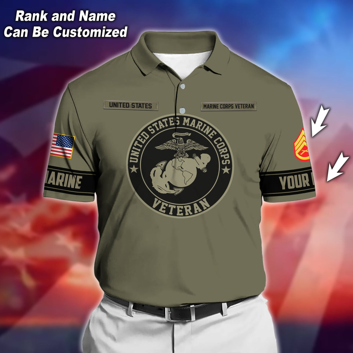 BJ Premium Personalised U.S Multiple Service Veteran Polo Shirt