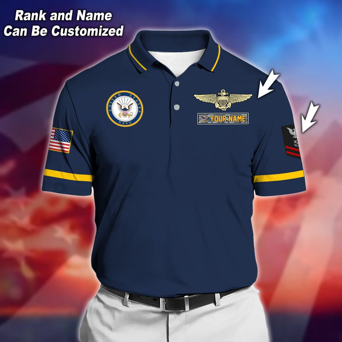 BJ Premium Personalised U.S Navy Veteran Polo Shirt