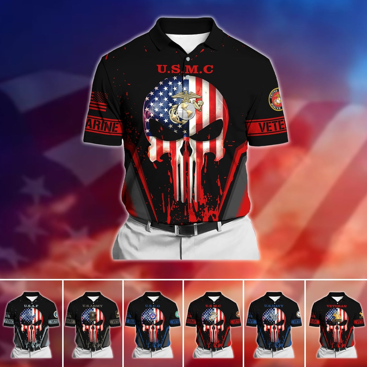 BJ Premium U.S Multiple Service Veteran Polo Shirt