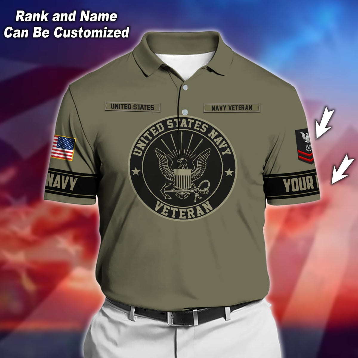 BJ Premium Personalised U.S Multiple Service Veteran Polo Shirt