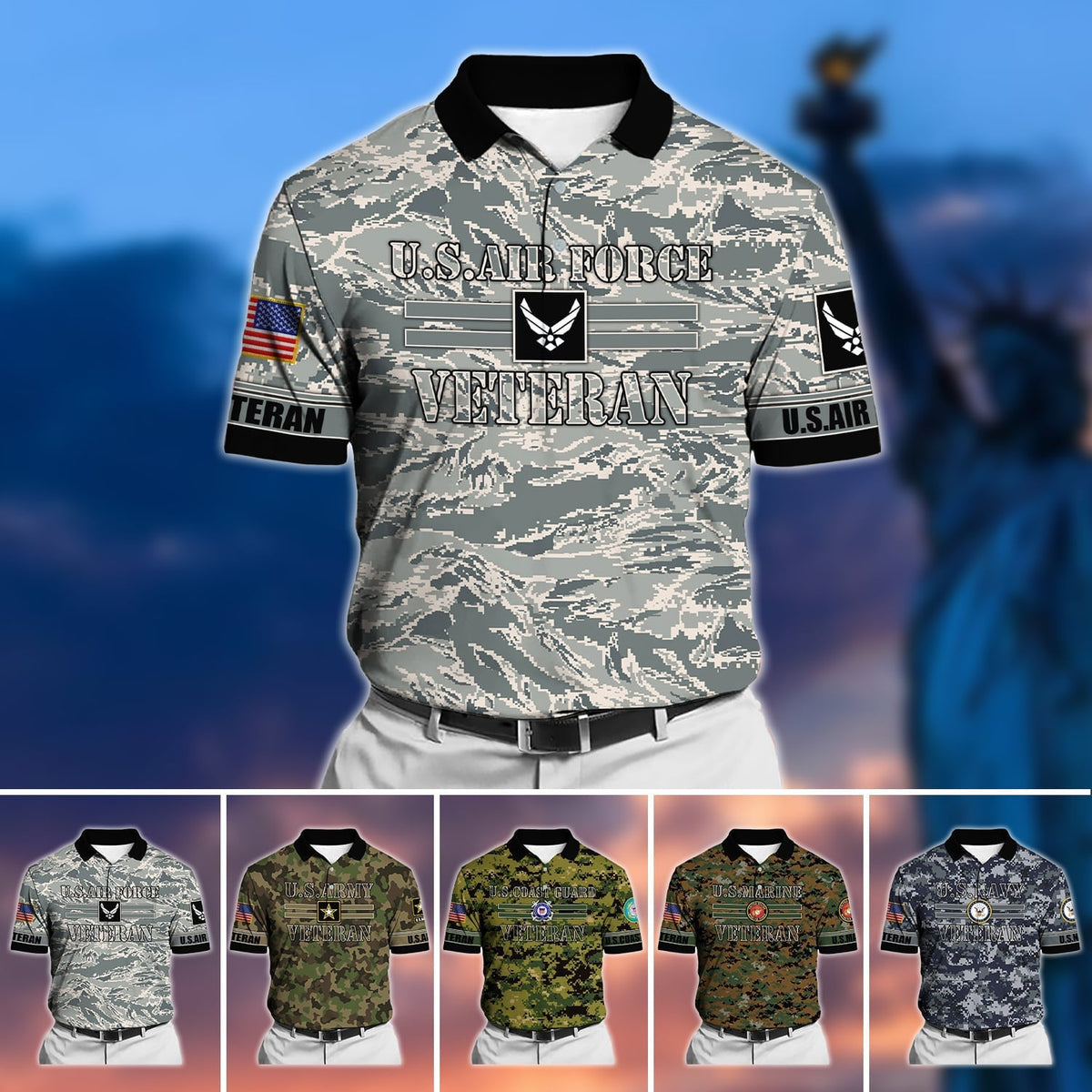 BJ Premium U.S Multiple Service Veteran Polo Shirt