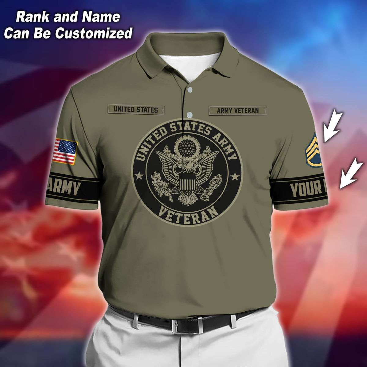 BJ Premium Personalised U.S Multiple Service Veteran Polo Shirt