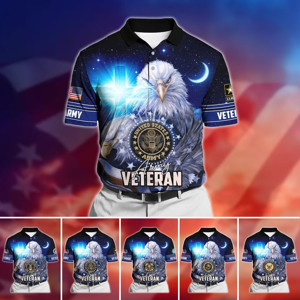 BJ Premium U.S Multiple Service Veteran Polo Shirt