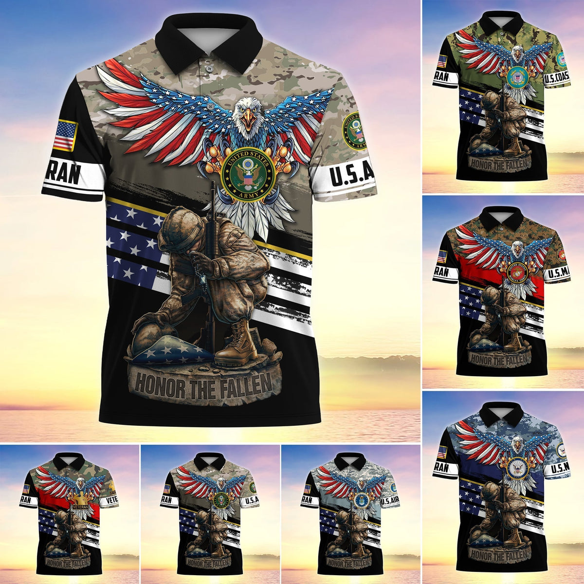 BJ Premium U.S Multiple Service Veteran Polo Shirt