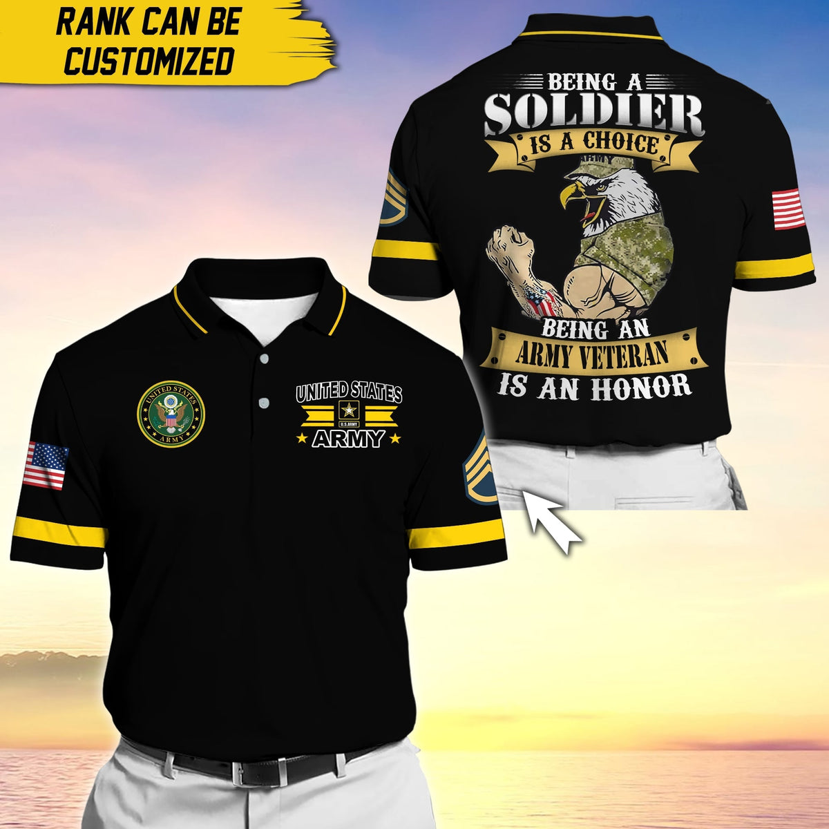 BJ Premium Personalise U.S Multiple Service Veteran Polo Shirt