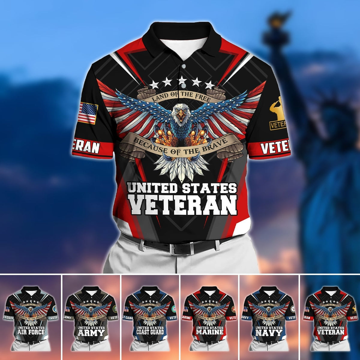 BJ Premium U.S Multiple Service Veteran Polo Shirt