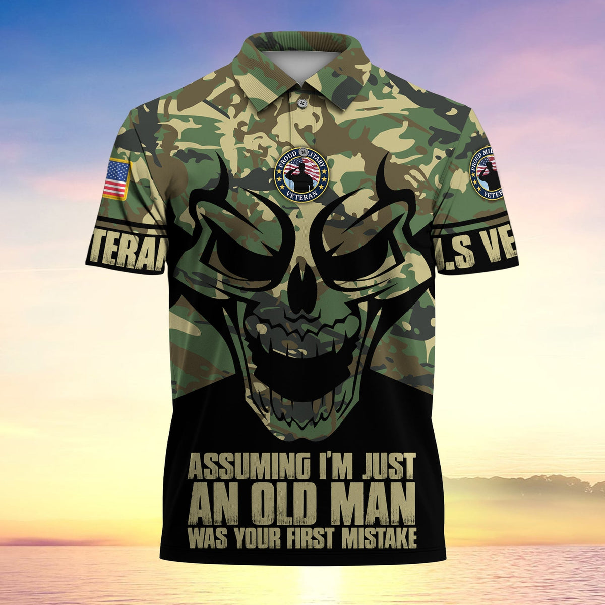 BJ Assuming I'm Just An Old Man Was Your First Mistake US Veteran MultiService Polo Shirt