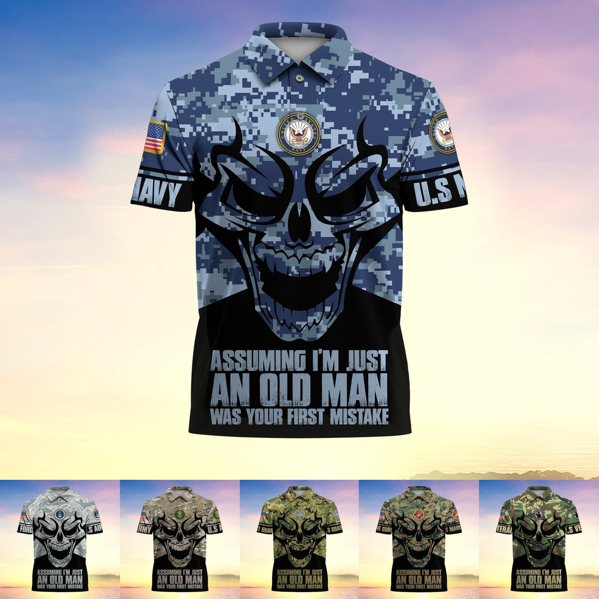 BJ Assuming I'm Just An Old Man Was Your First Mistake US Veteran MultiService Polo Shirt