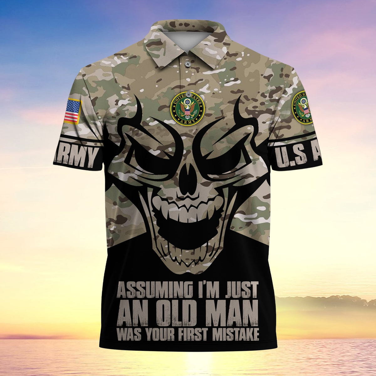 BJ Assuming I'm Just An Old Man Was Your First Mistake US Veteran MultiService Polo Shirt