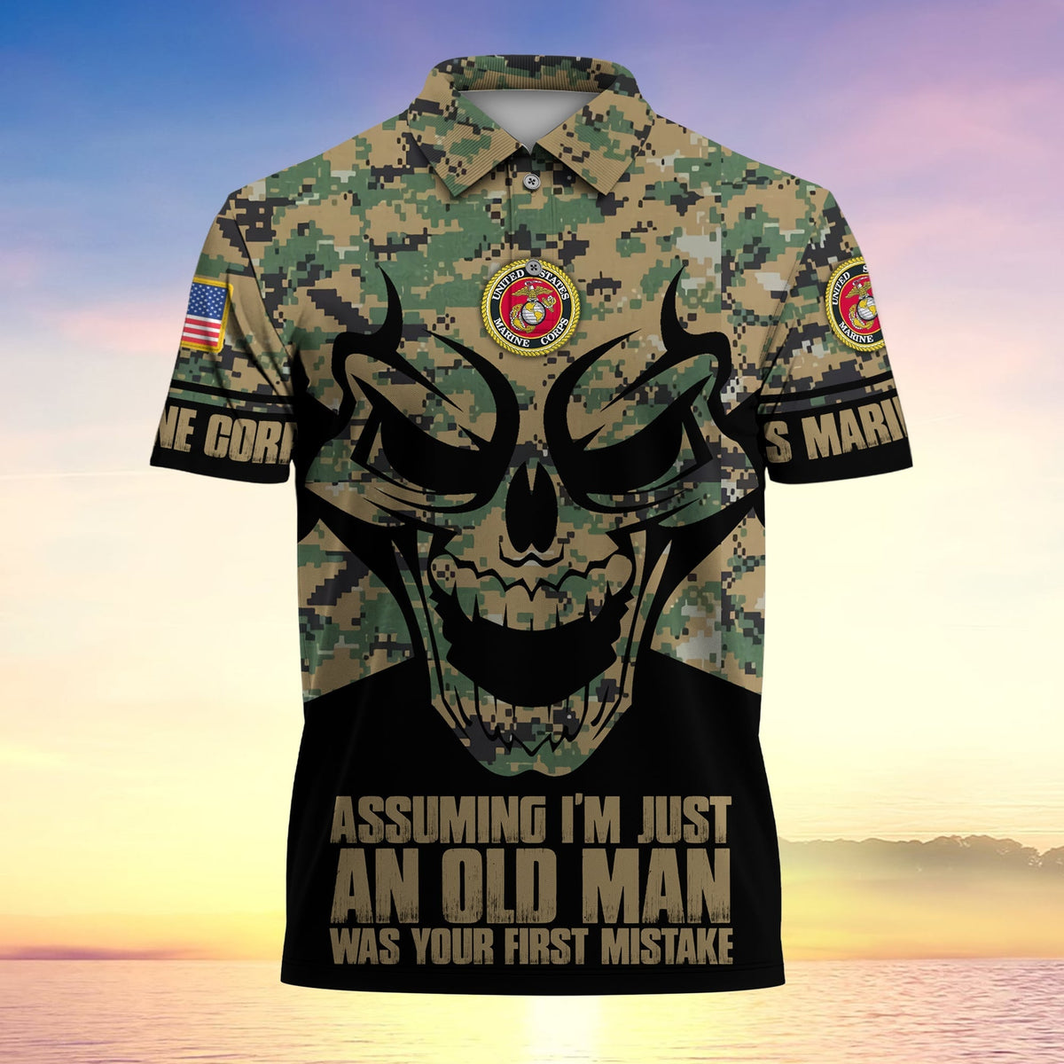 BJ Assuming I'm Just An Old Man Was Your First Mistake US Veteran MultiService Polo Shirt