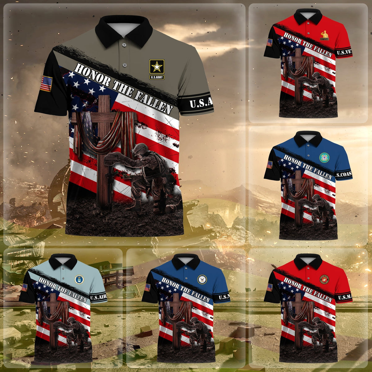 BJ Premium U.S Multiple Service Veteran Polo Shirt