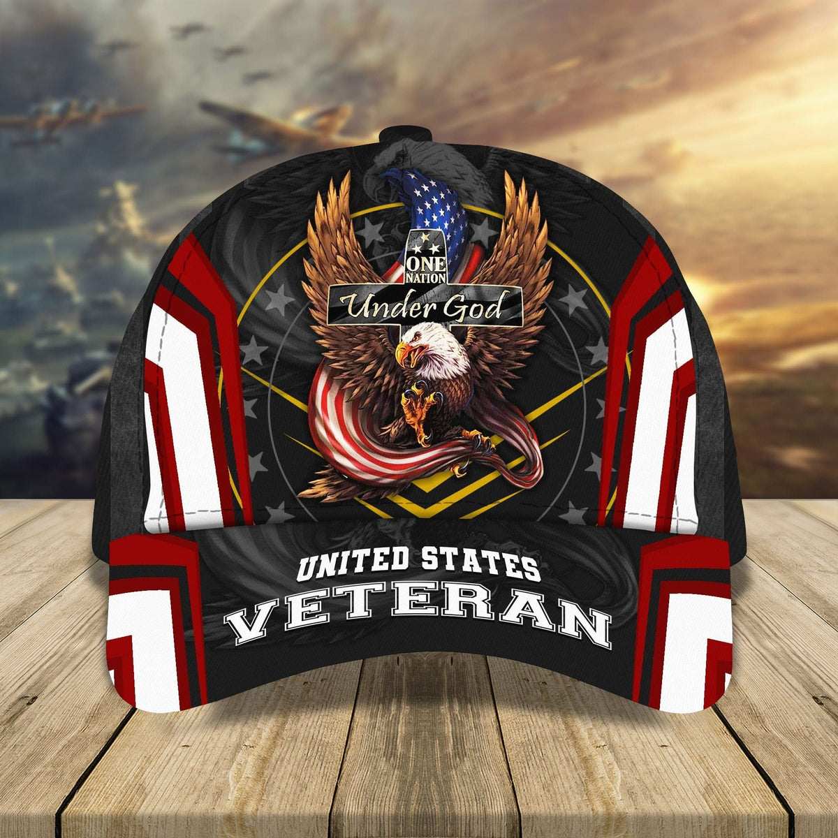 BlueJose Eagle One Nation Under God Veteran Cap Multicolored 3D Printed