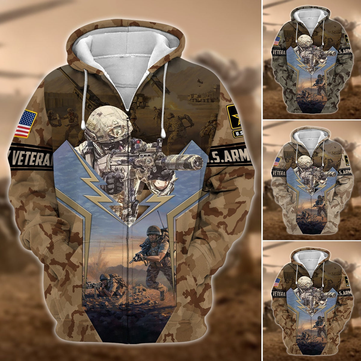 BJ Unique U.S. Army Veteran Zip Hoodie