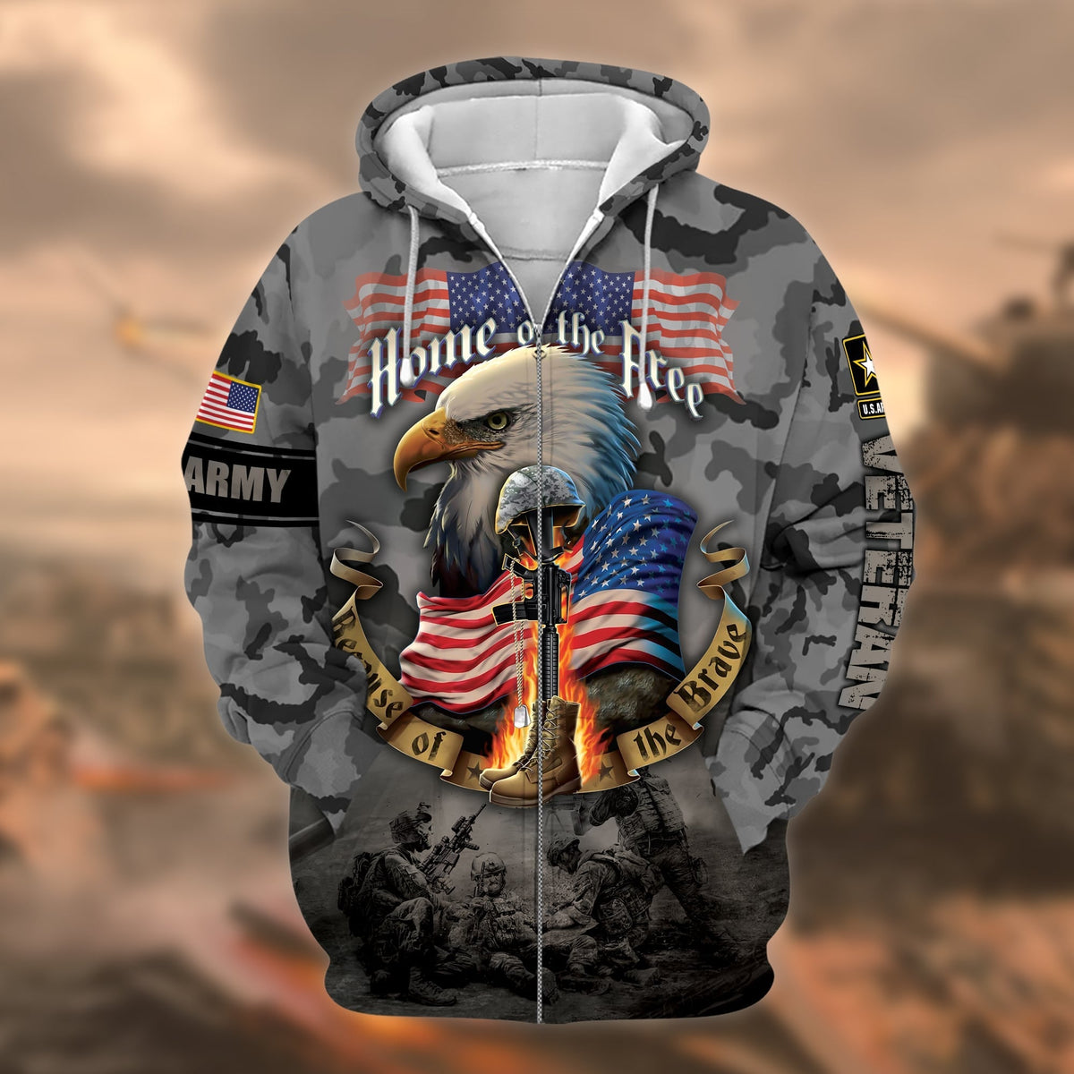 BJ Unique U.S. Army Veteran Zip Hoodie