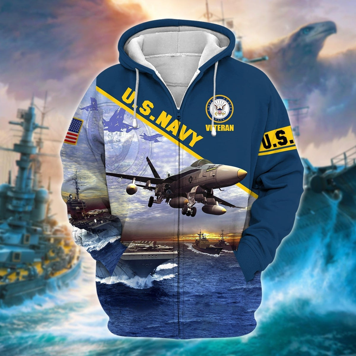 BJ Unique U.S. Navy Veteran Zip Hoodie