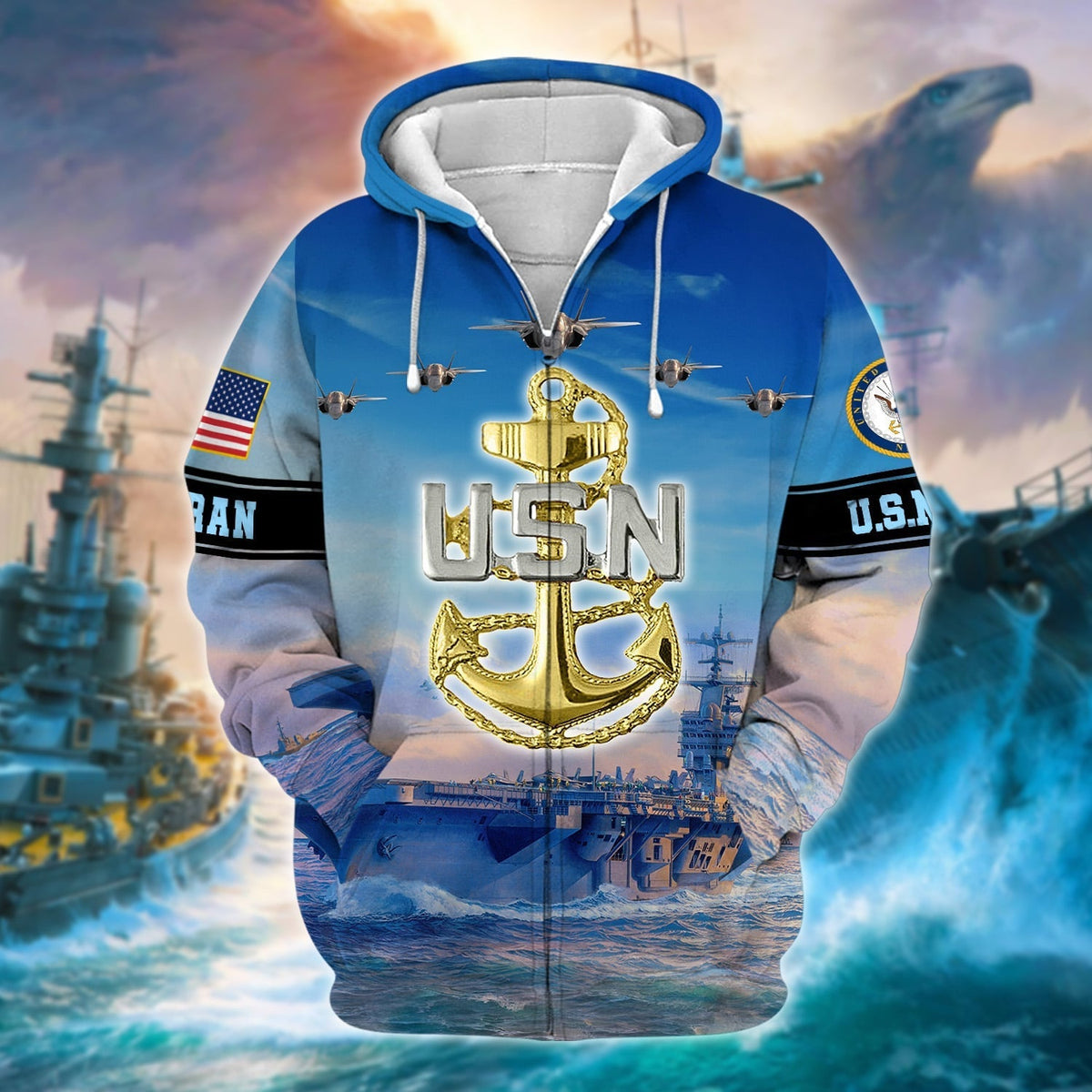 BJ Unique U.S. Navy Veteran Zip Hoodie