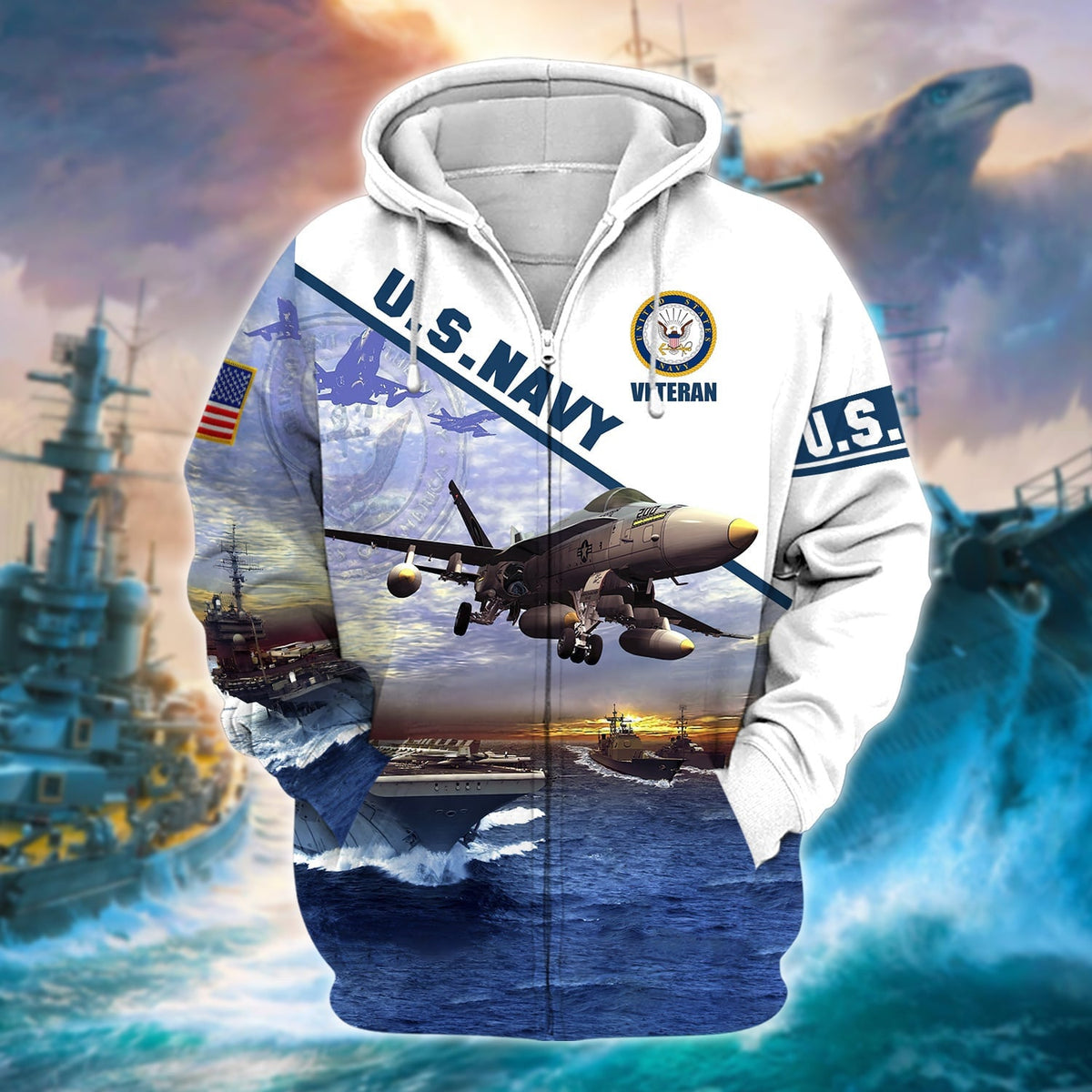 BJ Unique U.S. Navy Veteran Zip Hoodie