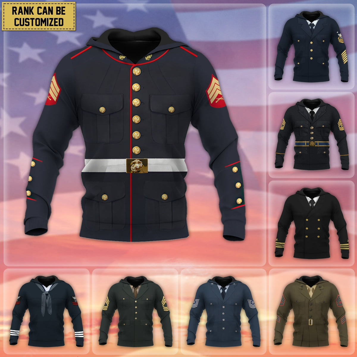 BJ Premium Personalised Multiple Services US Veteran Hoodie