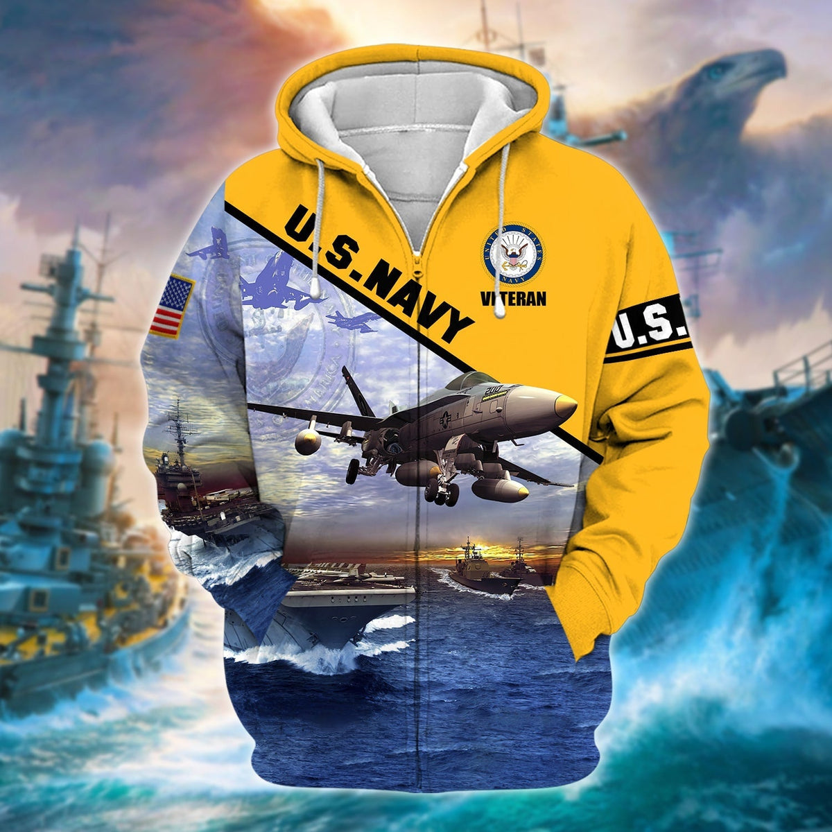 BJ Unique U.S. Navy Veteran Zip Hoodie