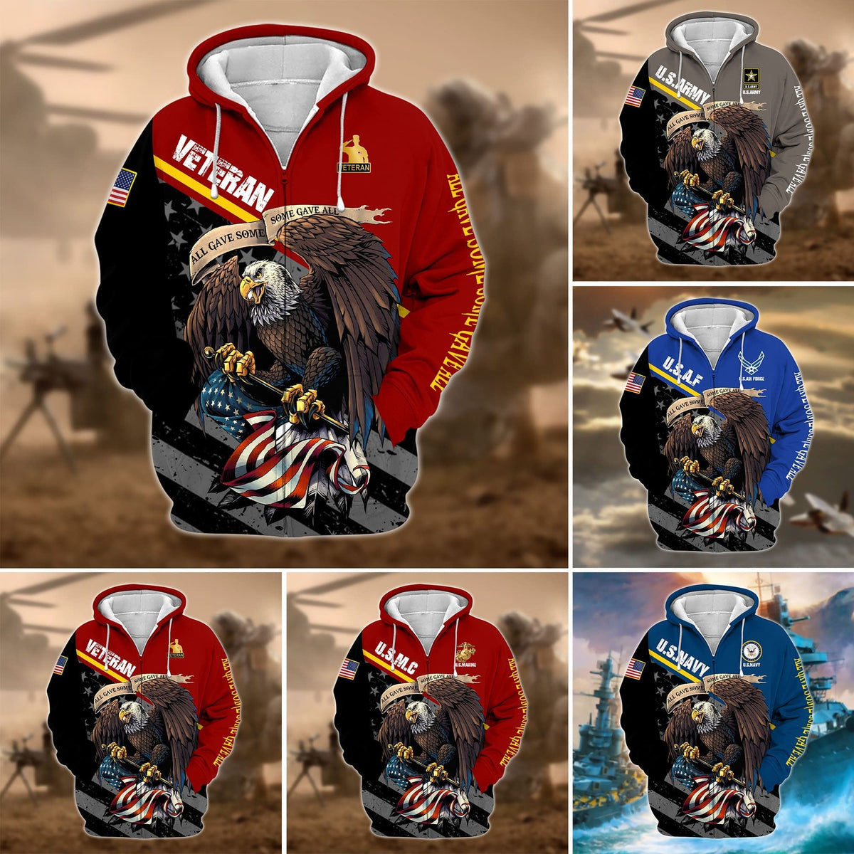BJ Premium Multiple US Military Services Veteran Zip Hoodie TH15122521