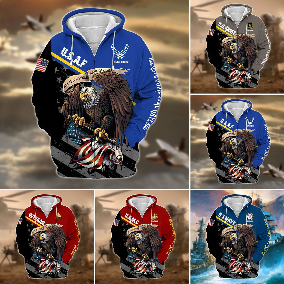 BJ Premium Multiple US Military Services Veteran Zip Hoodie TH15122521