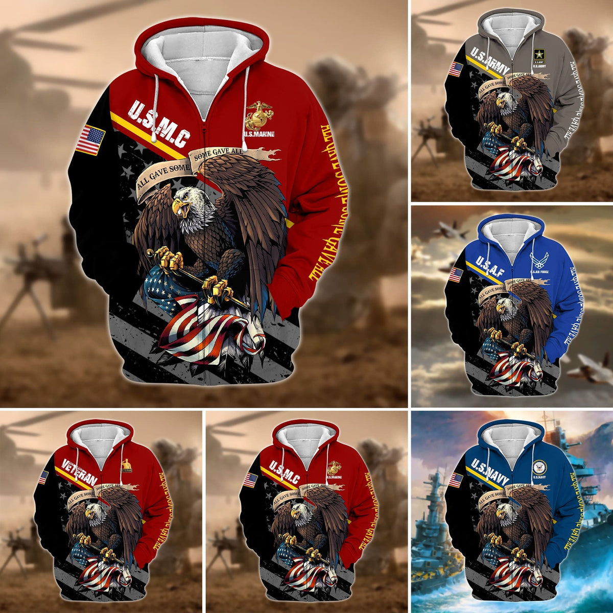 BJ Premium Multiple US Military Services Veteran Zip Hoodie TH15122521