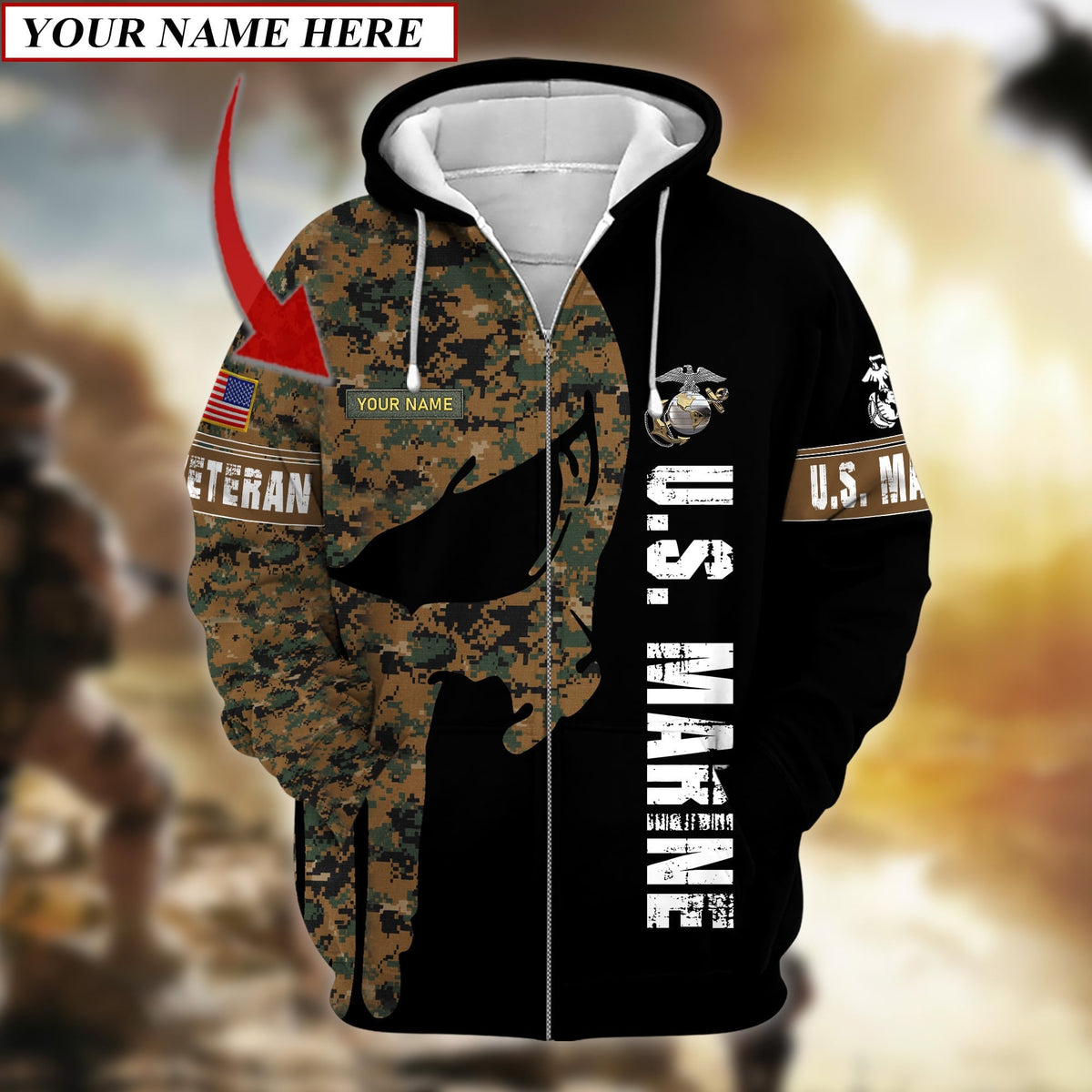 BJ Premium Multiple US Military Services Veteran Personalize Zip Hoodie