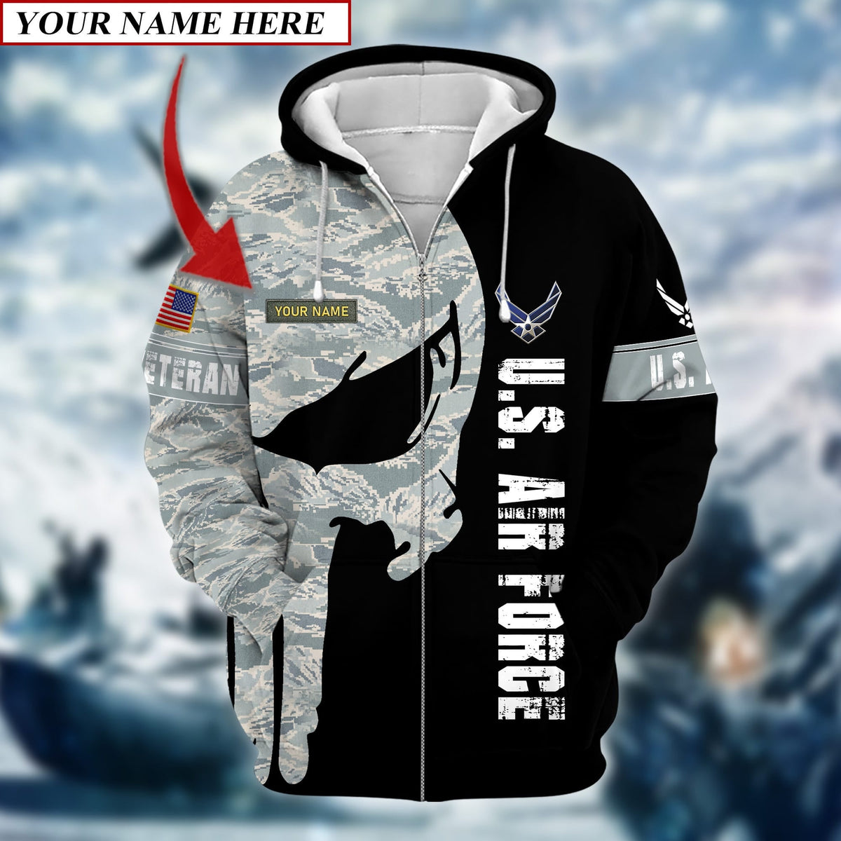 BJ Premium Multiple US Military Services Veteran Personalize Zip Hoodie