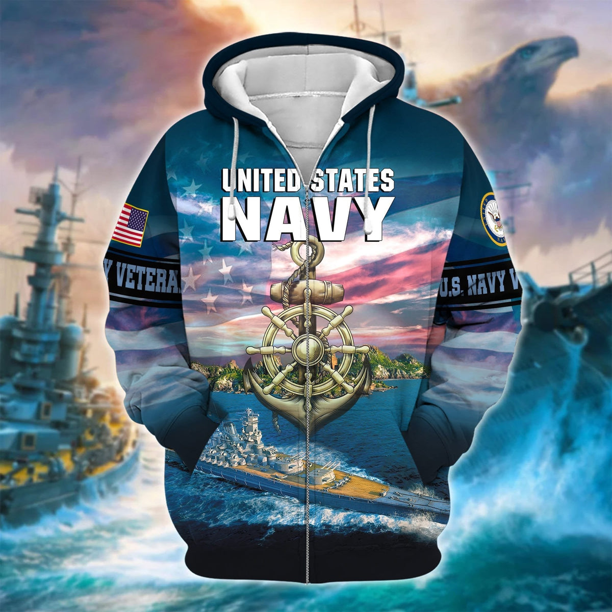 BJ Unique U.S. Navy Veteran Zip Hoodie