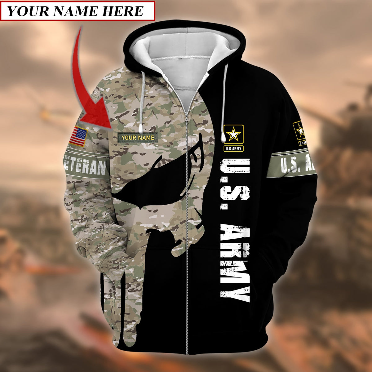 BJ Premium Multiple US Military Services Veteran Personalize Zip Hoodie