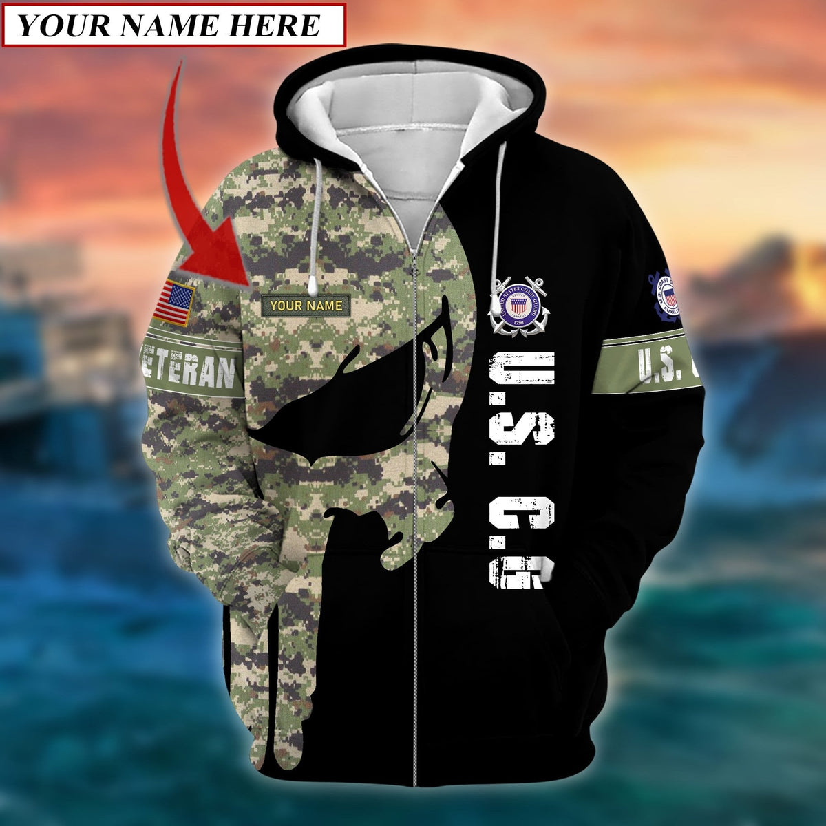 BJ Premium Multiple US Military Services Veteran Personalize Zip Hoodie