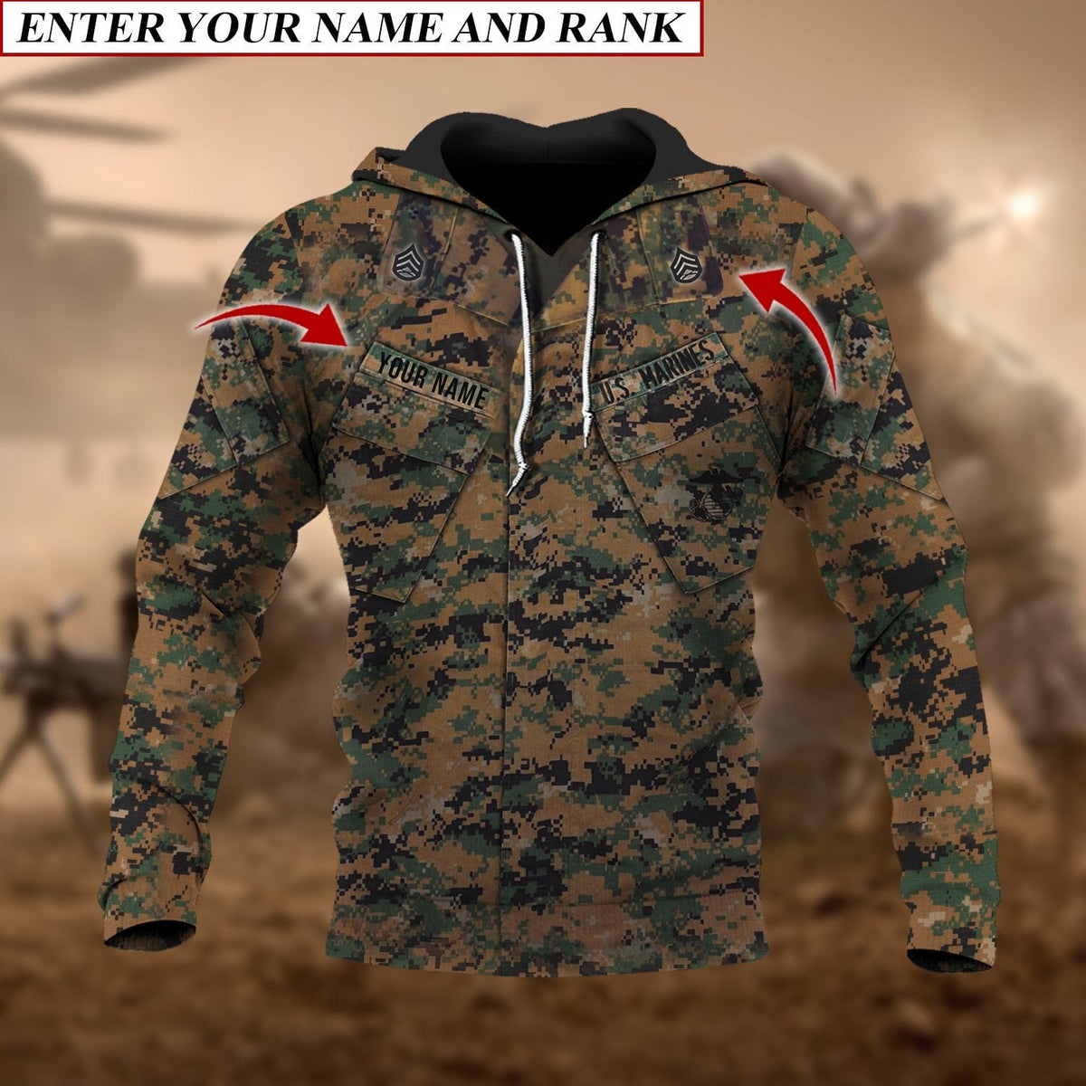 BJ Premium Multiple US Military Services Veteran Personalize Hoodie