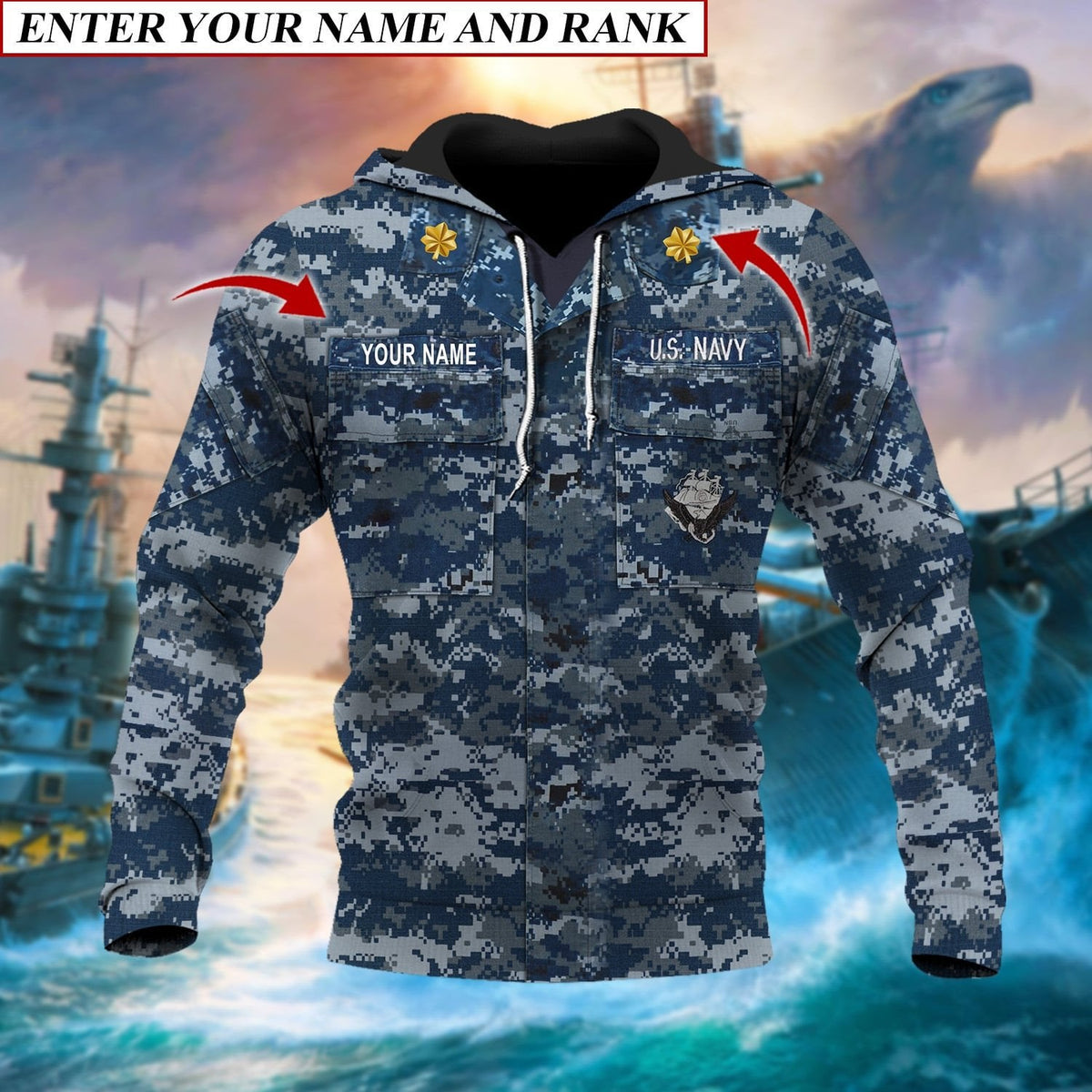 BJ Premium Multiple US Military Services Veteran Personalize Hoodie