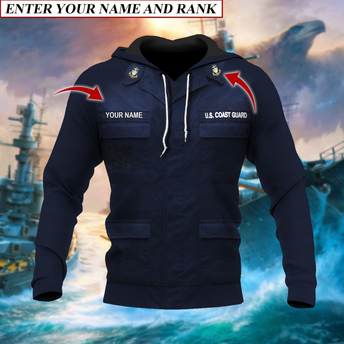 BJ Premium Multiple US Military Services Veteran Personalize Hoodie