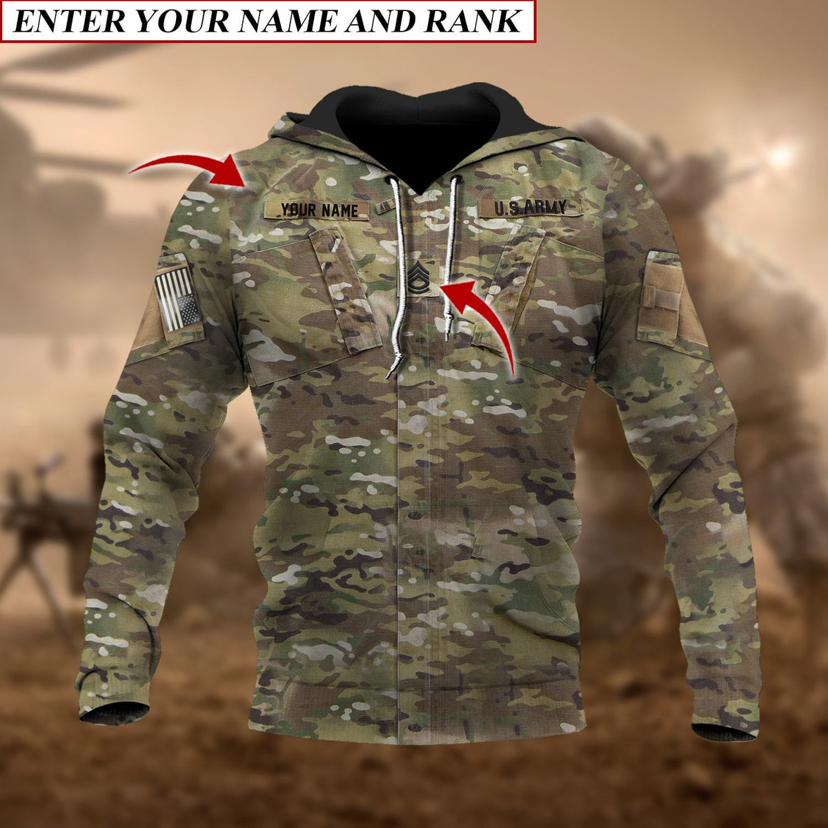 BJ Premium Multiple US Military Services Veteran Personalize Hoodie