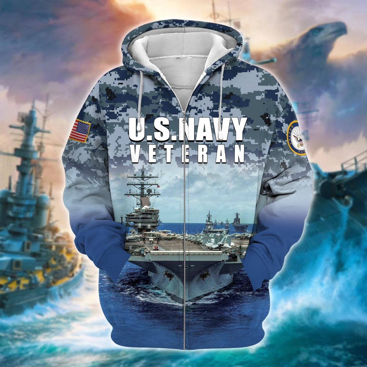 BJ Premium U.S. Navy Veteran Zip Hoodie
