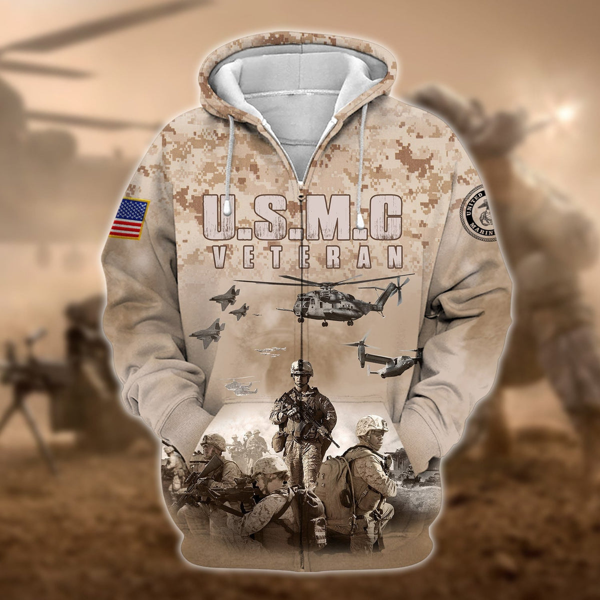 BJ Unique U.S. Marine Corps Veteran Zip Hoodie