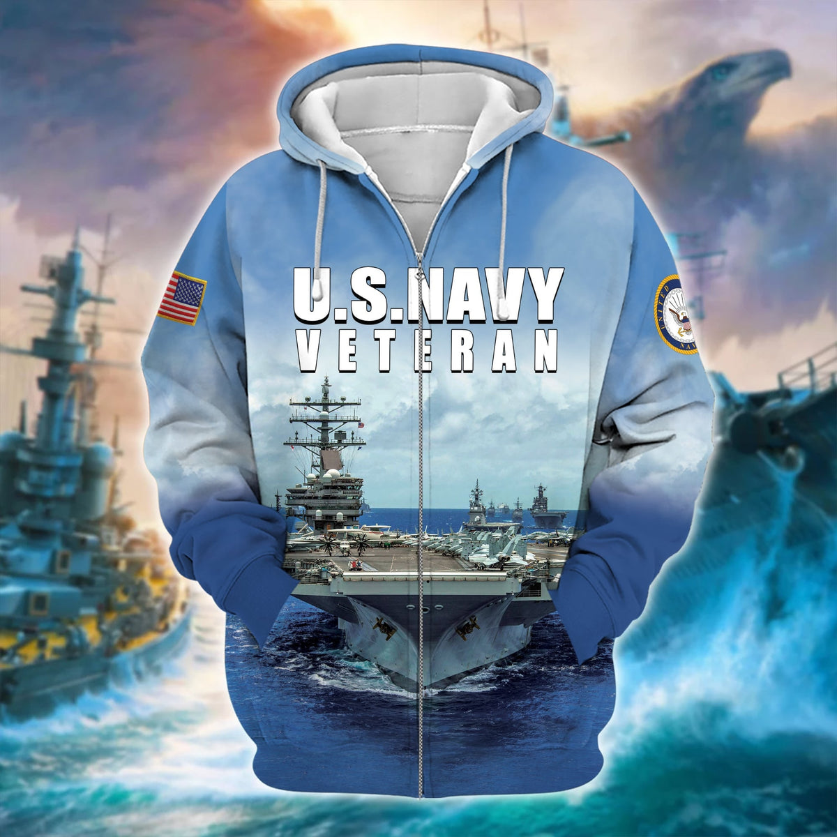 BJ Premium U.S. Navy Veteran Zip Hoodie