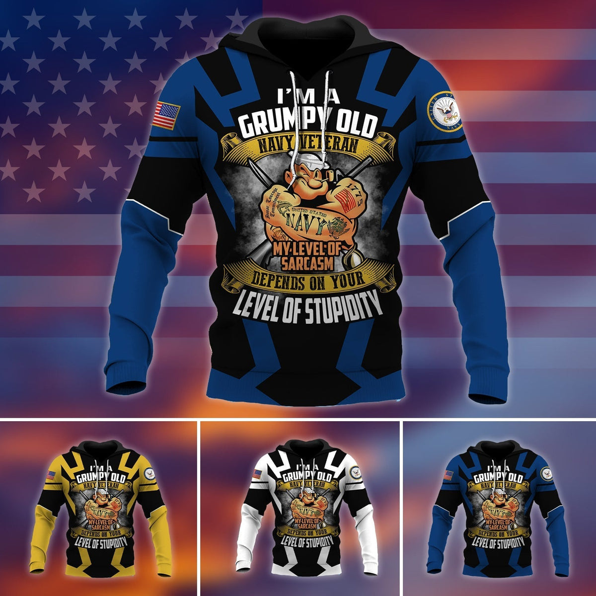 BJ Unique I Am A Grumpy Old Navy Veteran Hoodie