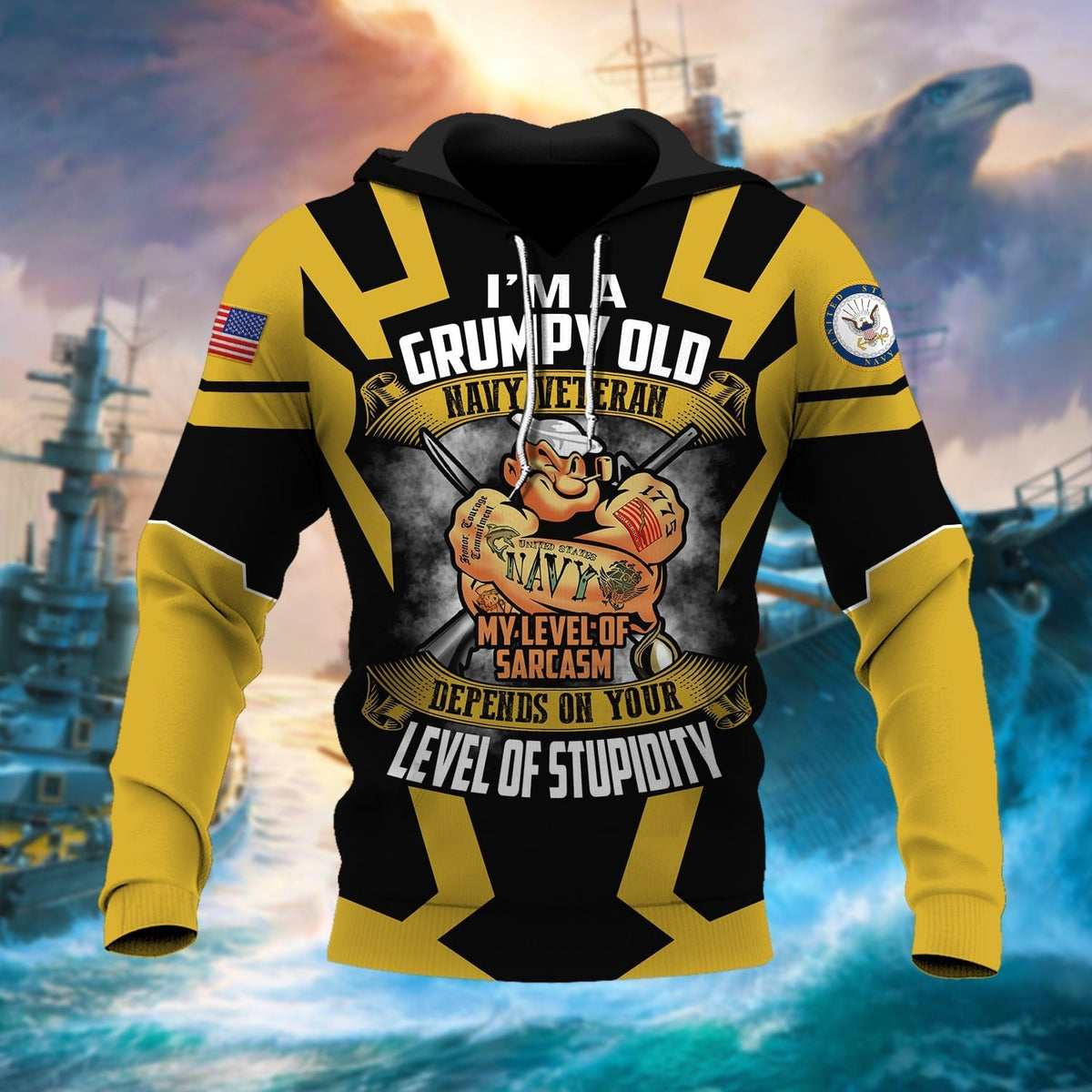 BJ Unique I Am A Grumpy Old Navy Veteran Hoodie