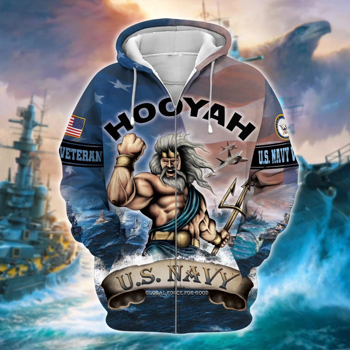 BJ Unique U.S. Navy Veteran Zip Hoodie