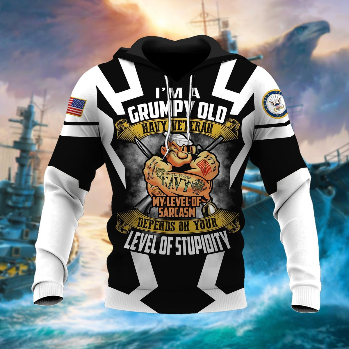 BJ Unique I Am A Grumpy Old Navy Veteran Hoodie