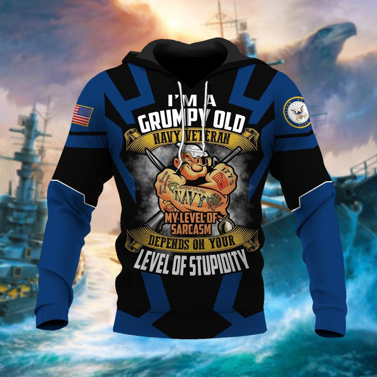 BJ Unique I Am A Grumpy Old Navy Veteran Hoodie