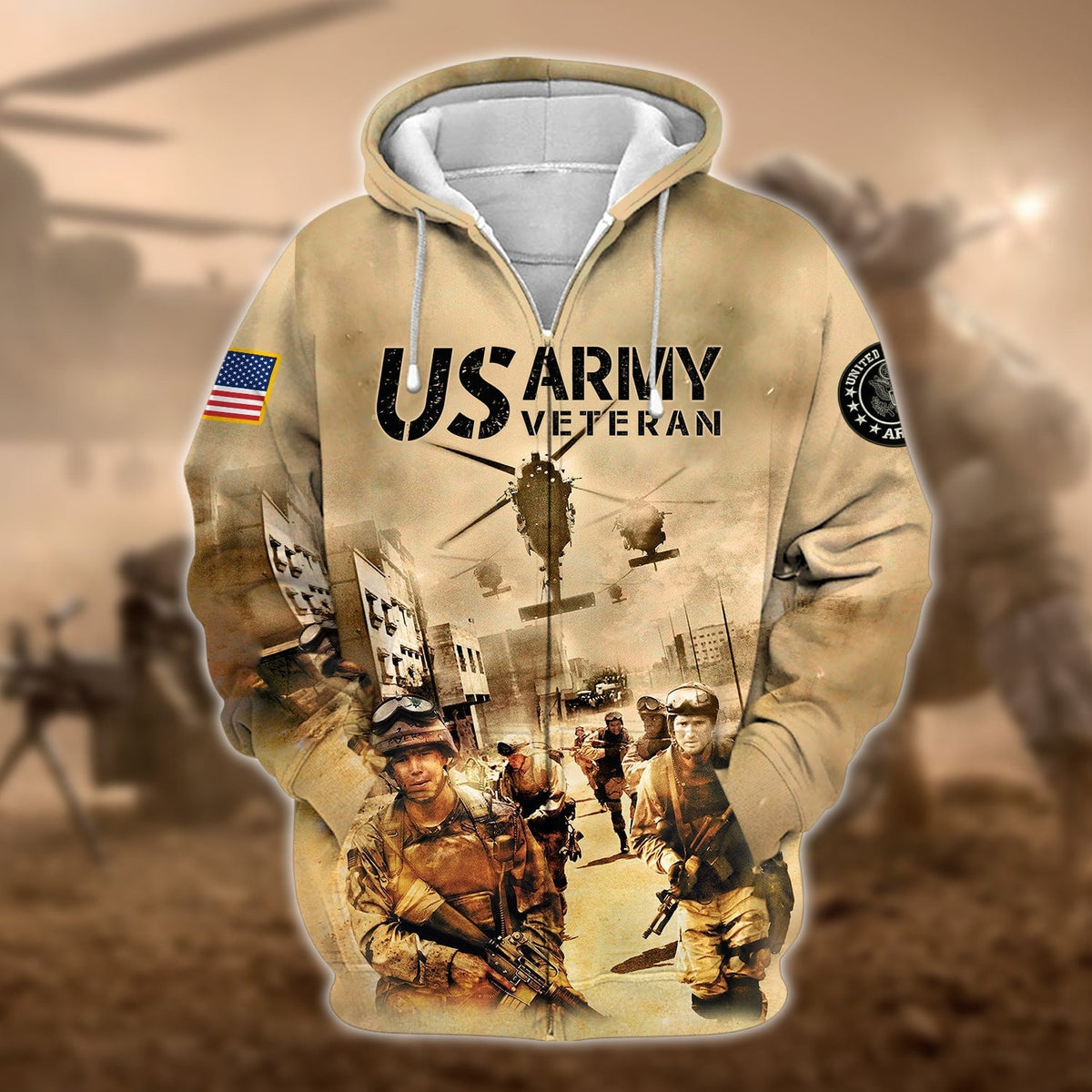 BJ Premium U.S Multiple Service Veteran Zip Hoodie
