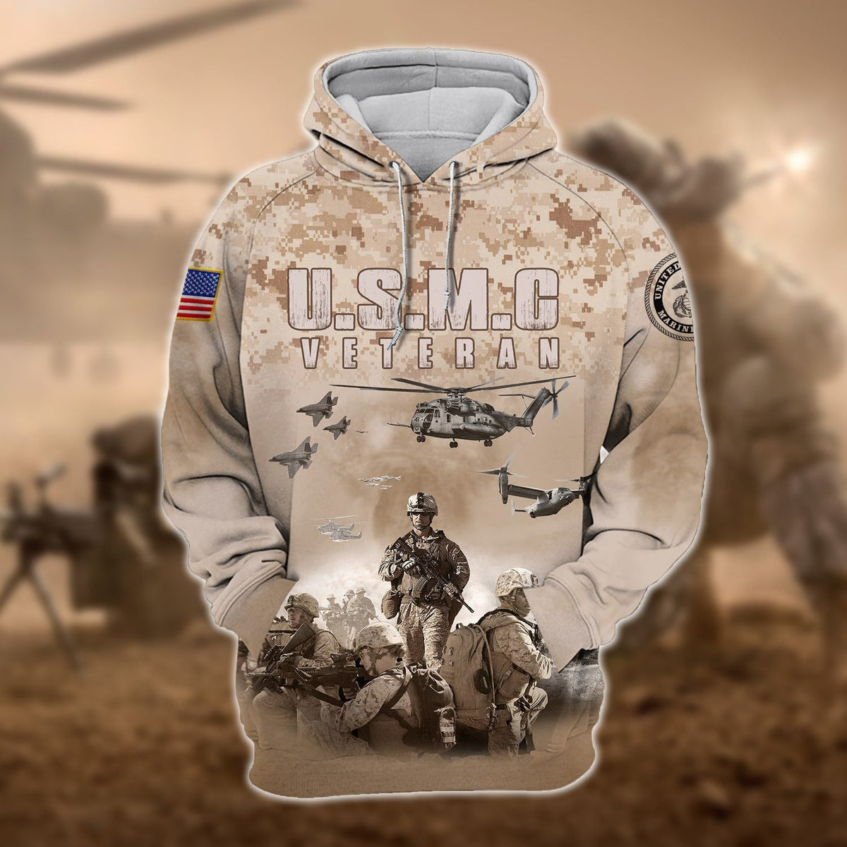 BJ Unique U.S. Marine Corps Veteran Zip Hoodie