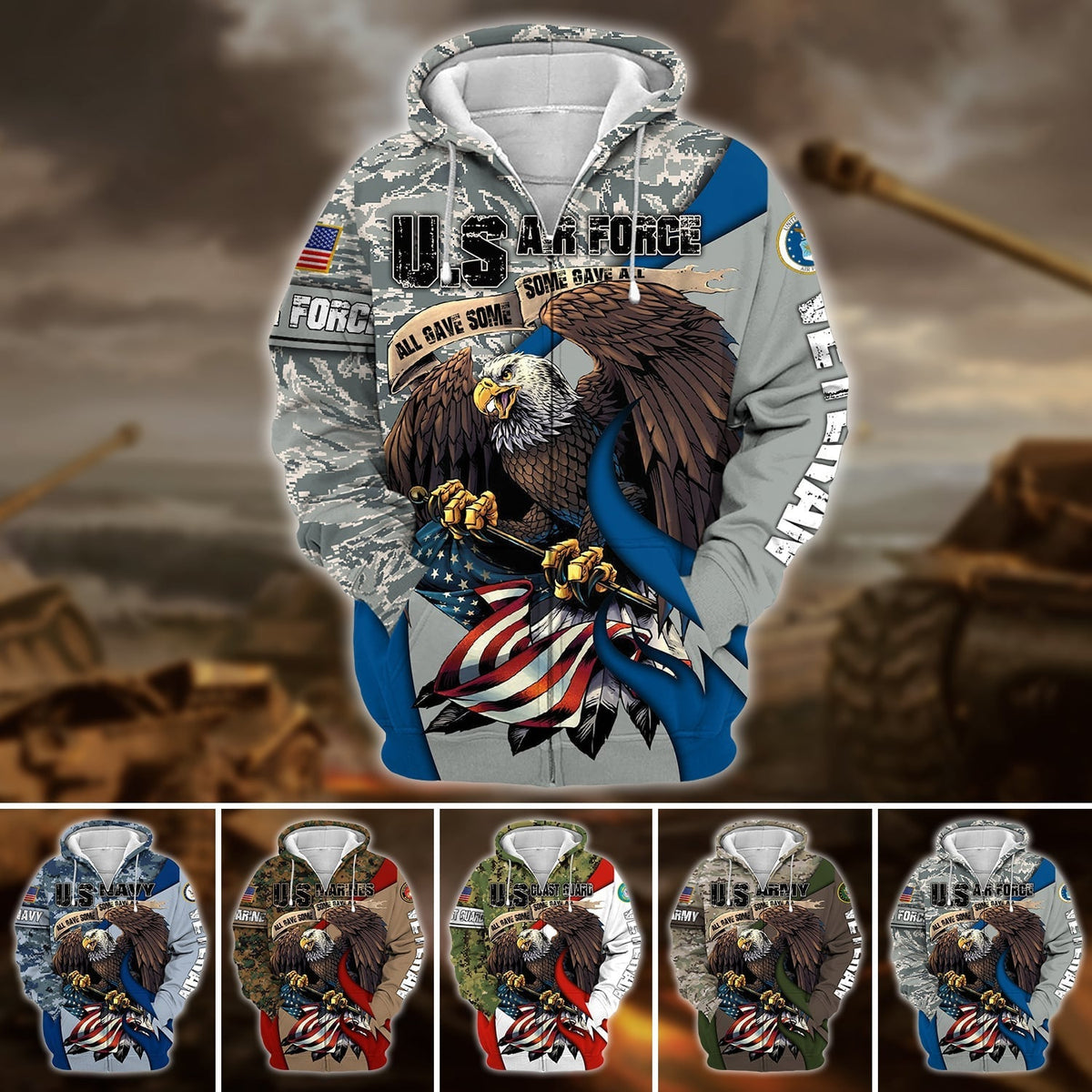 BJ Premium U.S Multiple Service Veteran Zip Hoodie